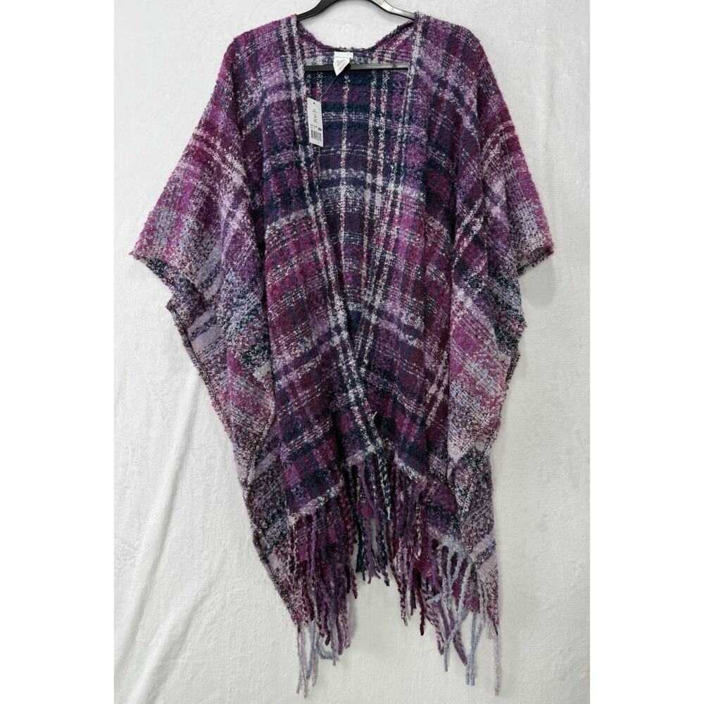 Woolrich Cozy Soft Blanket Wrap Shawl Poncho Purple Plaid NWT Becca One Size